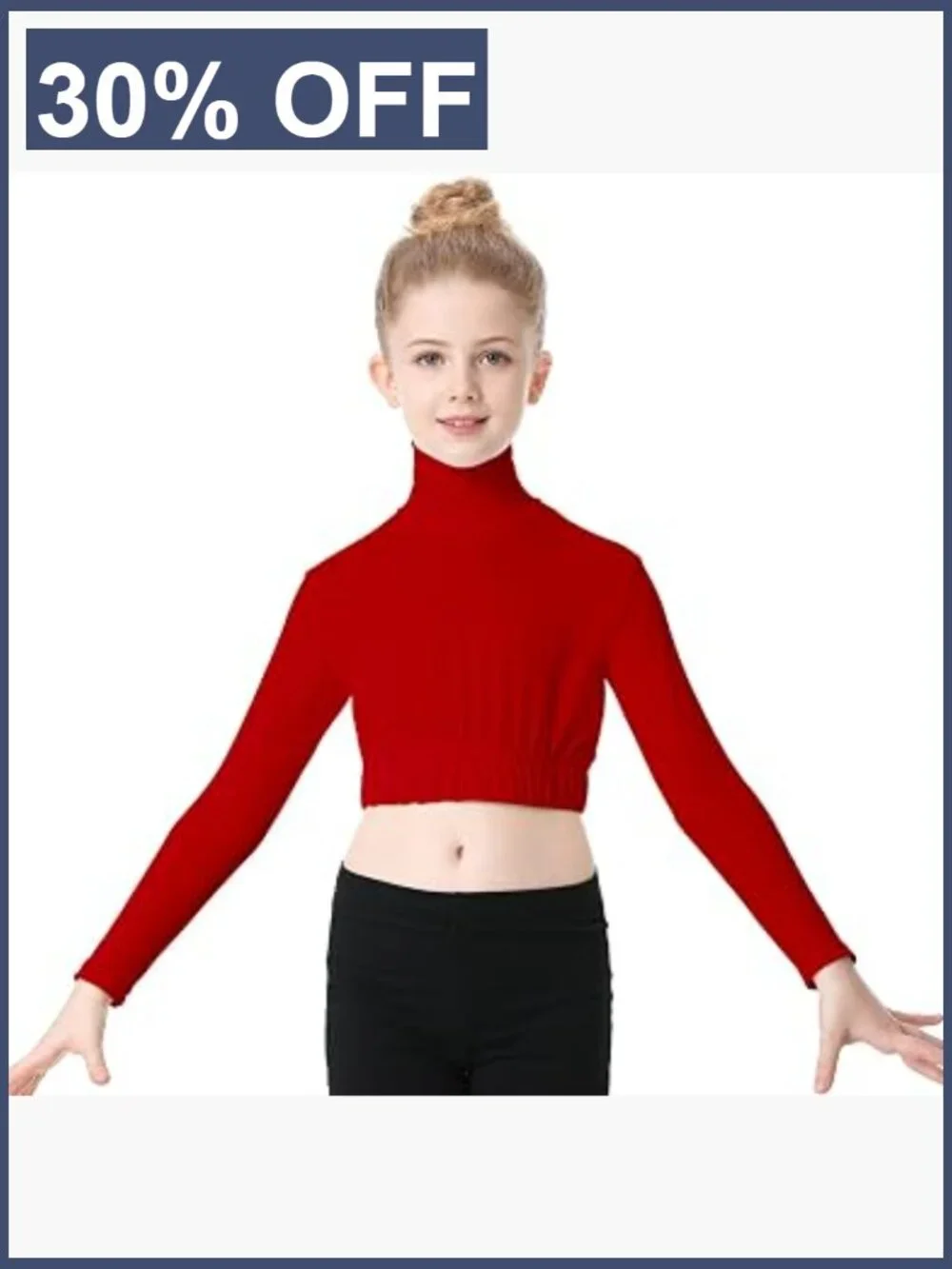 Girls Turtleneck Long Sleeve Crop Top Back Zipper Dance Cheer